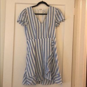 J crew blue and white stripe flutter dress
